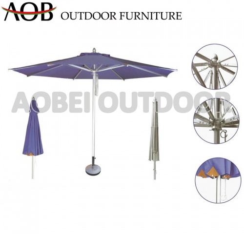 Foshan Aobei AOB outdoor garden patio hotel resort central hole umbrella with wooden finishing ribs