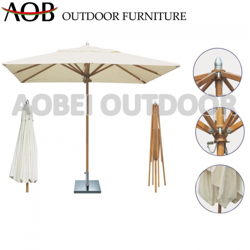 Foshan Aobei AOB outdoor garden patio hotel resort luxurious central hole umbrella with wooden finishing frame