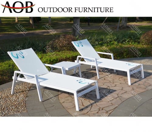 aobei aob outdoor garden hotel stackable textilene sunbed sun lounger with DIY logo print