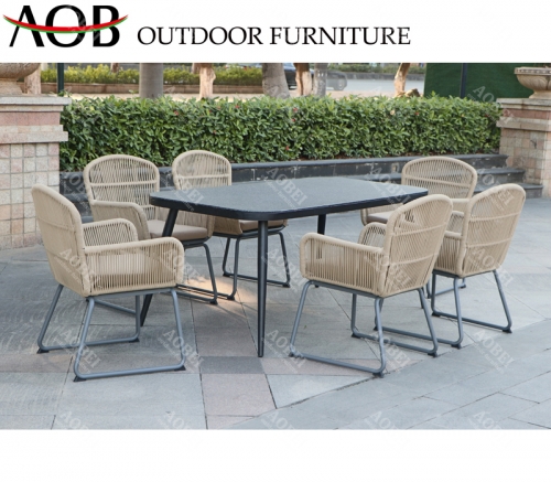 aobei aob outdoor garden hotel restaurant apartment rope woven dining 6 seater table chair furniture set