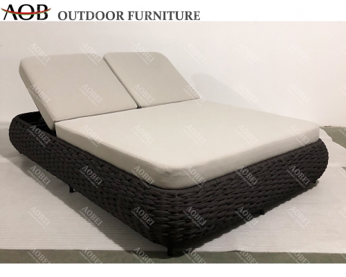 aobei aob outdoor customized rope woven double sunbed chaise lounge